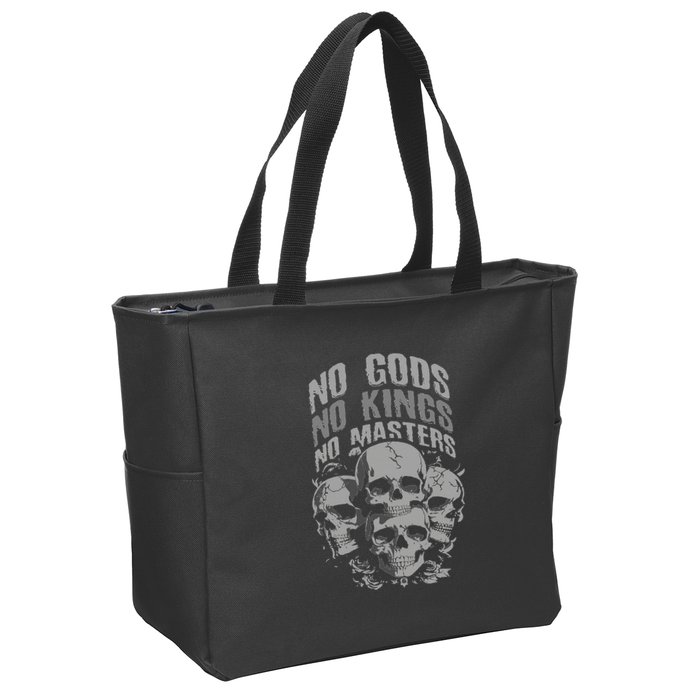 Funny Skull Design No Gods No Kings No Zip Tote Bag