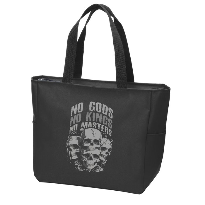 Funny Skull Design No Gods No Kings No Zip Tote Bag