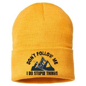 Funny Skiing Don't Follow Me I Do Stupid Things Snowboard Great Gift Sustainable Knit Beanie