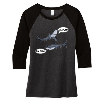 Funny Shark Da Dum Da Dum Women's Tri-Blend 3/4-Sleeve Raglan Shirt