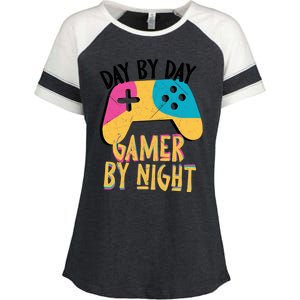 Funny Sarcastic Dad By Day Gamer By Night Video Games Lover Gift Enza Ladies Jersey Colorblock Tee