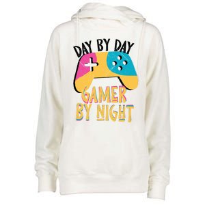 Funny Sarcastic Dad By Day Gamer By Night Video Games Lover Gift Womens Funnel Neck Pullover Hood