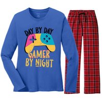 Funny Sarcastic Dad By Day Gamer By Night Video Games Lover Gift Women's Long Sleeve Flannel Pajama Set 