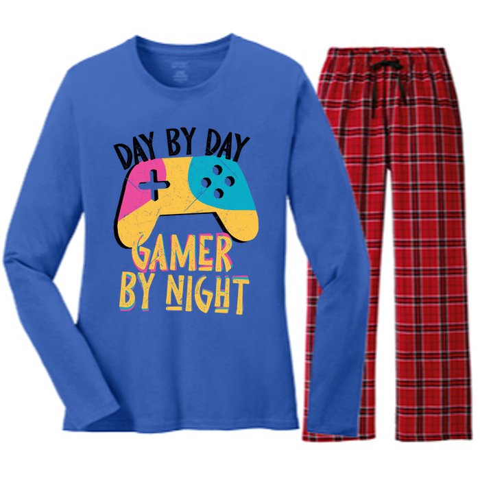 Funny Sarcastic Dad By Day Gamer By Night Video Games Lover Gift Women's Long Sleeve Flannel Pajama Set 