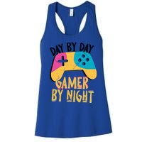 Funny Sarcastic Dad By Day Gamer By Night Video Games Lover Gift Women's Racerback Tank