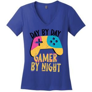 Funny Sarcastic Dad By Day Gamer By Night Video Games Lover Gift Women's V-Neck T-Shirt