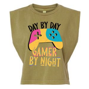 Funny Sarcastic Dad By Day Gamer By Night Video Games Lover Gift Garment-Dyed Women's Muscle Tee