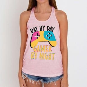 Funny Sarcastic Dad By Day Gamer By Night Video Games Lover Gift Women's Knotted Racerback Tank