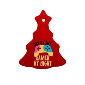 Funny Sarcastic Dad By Day Gamer By Night Video Games Lover Gift Ceramic Tree Ornament