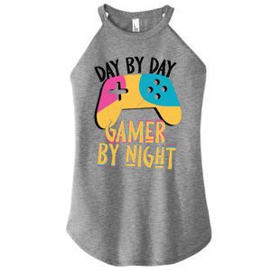 Funny Sarcastic Dad By Day Gamer By Night Video Games Lover Gift Women's Perfect Tri Rocker Tank