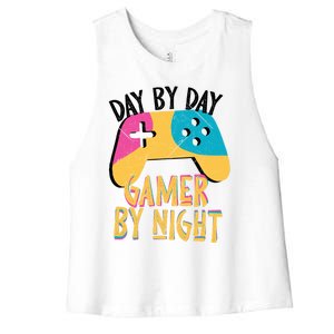 Funny Sarcastic Dad By Day Gamer By Night Video Games Lover Gift Women's Racerback Cropped Tank