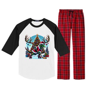 Funny Santa Dinosaur Playing Hockey Gift Raglan Sleeve Pajama Set