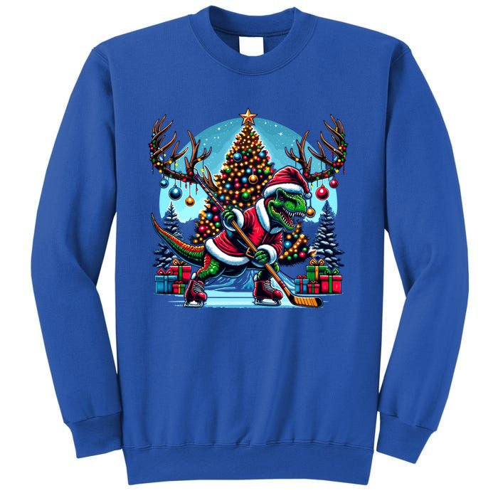 Funny Santa Dinosaur Playing Hockey Gift Sweatshirt