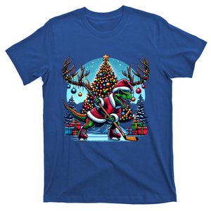 Funny Santa Dinosaur Playing Hockey Gift T-Shirt