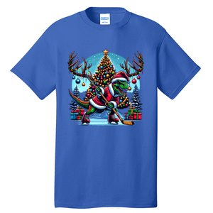 Funny Santa Dinosaur Playing Hockey Gift Tall T-Shirt