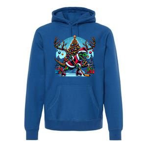 Funny Santa Dinosaur Playing Hockey Gift Premium Hoodie