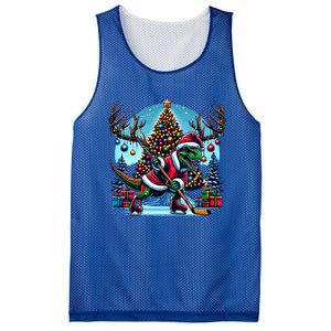 Funny Santa Dinosaur Playing Hockey Gift Mesh Reversible Basketball Jersey Tank