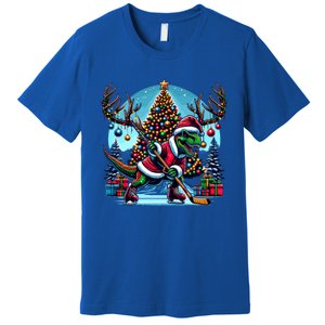 Funny Santa Dinosaur Playing Hockey Gift Premium T-Shirt