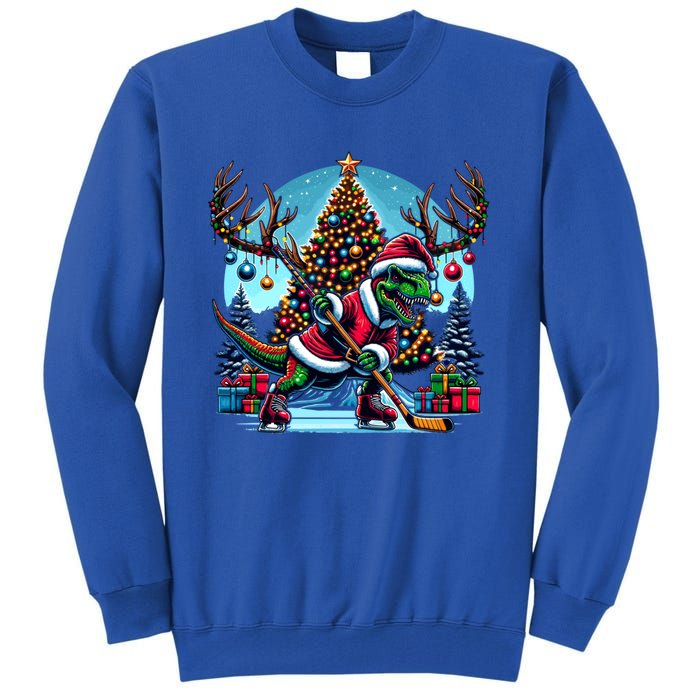 Funny Santa Dinosaur Playing Hockey Gift Tall Sweatshirt