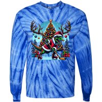 Funny Santa Dinosaur Playing Hockey Gift Tie-Dye Long Sleeve Shirt