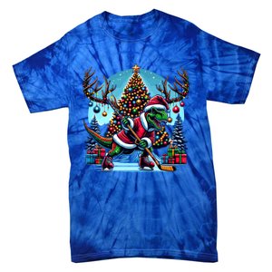 Funny Santa Dinosaur Playing Hockey Gift Tie-Dye T-Shirt