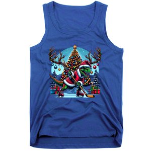 Funny Santa Dinosaur Playing Hockey Gift Tank Top