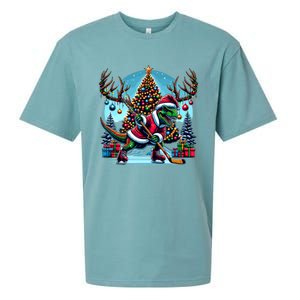 Funny Santa Dinosaur Playing Hockey Gift Sueded Cloud Jersey T-Shirt