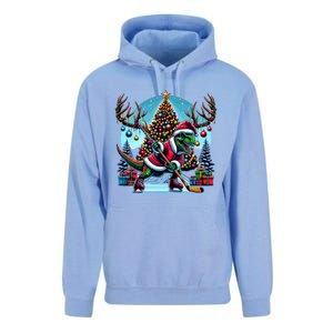 Funny Santa Dinosaur Playing Hockey Gift Unisex Surf Hoodie