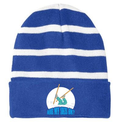 Funny Skiing Design Are My Skis Ok ? For Winter Sports Gift Striped Beanie with Solid Band