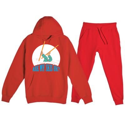 Funny Skiing Design Are My Skis Ok ? For Winter Sports Gift Premium Hooded Sweatsuit Set