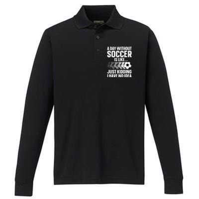 Funny Soccer Design For Women Sport Player Soccer Lover Performance Long Sleeve Polo