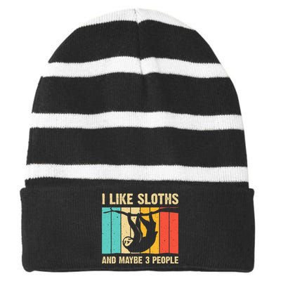 Funny Sloth Design For Sloth Lover  Introvert Striped Beanie with Solid Band