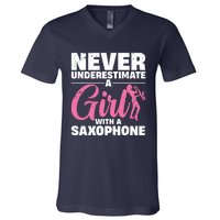 Funny Saxophone Design For Girl Women Saxophonist Sax Lover V-Neck T-Shirt