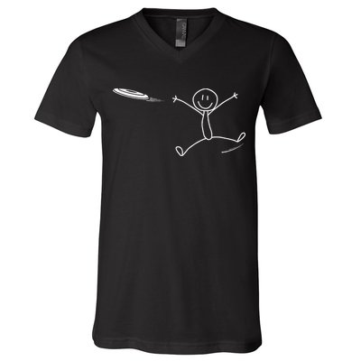 Frisbee Stickman Disc Golf Funny Ultimate Frisbee Game V-Neck T-Shirt
