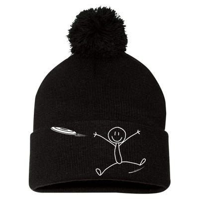 Frisbee Stickman Disc Golf Funny Ultimate Frisbee Game Pom Pom 12in Knit Beanie