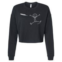 Frisbee Stickman Disc Golf Funny Ultimate Frisbee Game Cropped Pullover Crew