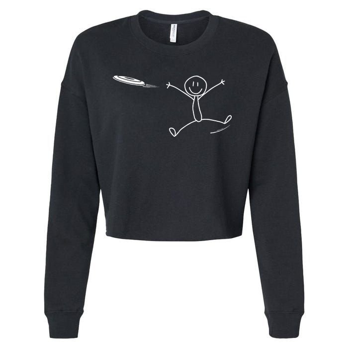 Frisbee Stickman Disc Golf Funny Ultimate Frisbee Game Cropped Pullover Crew