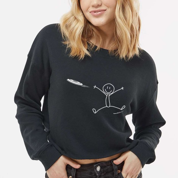 Frisbee Stickman Disc Golf Funny Ultimate Frisbee Game Cropped Pullover Crew