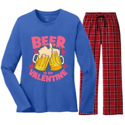 Funny Singles Day Beer Is My Valentine Gift Women's Long Sleeve Flannel Pajama Set 