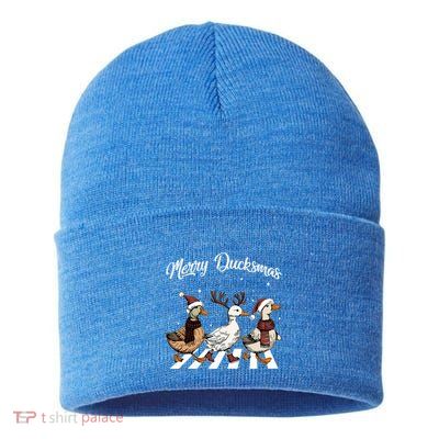 Funny Santa Duck Christmas Merry Ducksmas Duck Lover Xmas Cute Gift Sustainable Knit Beanie