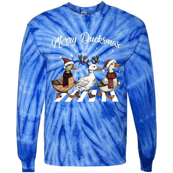 Funny Santa Duck Christmas Merry Ducksmas Duck Lover Xmas Cute Gift Tie-Dye Long Sleeve Shirt