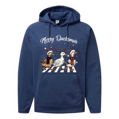 Funny Santa Duck Christmas Merry Ducksmas Duck Lover Xmas Cute Gift Performance Fleece Hoodie