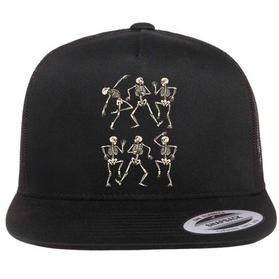 Funny Skeletons Dance Halloween Flat Bill Trucker Hat