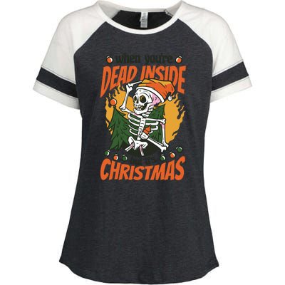 Funny Skeleton Dead Inside But Its Christmas Enza Ladies Jersey Colorblock Tee