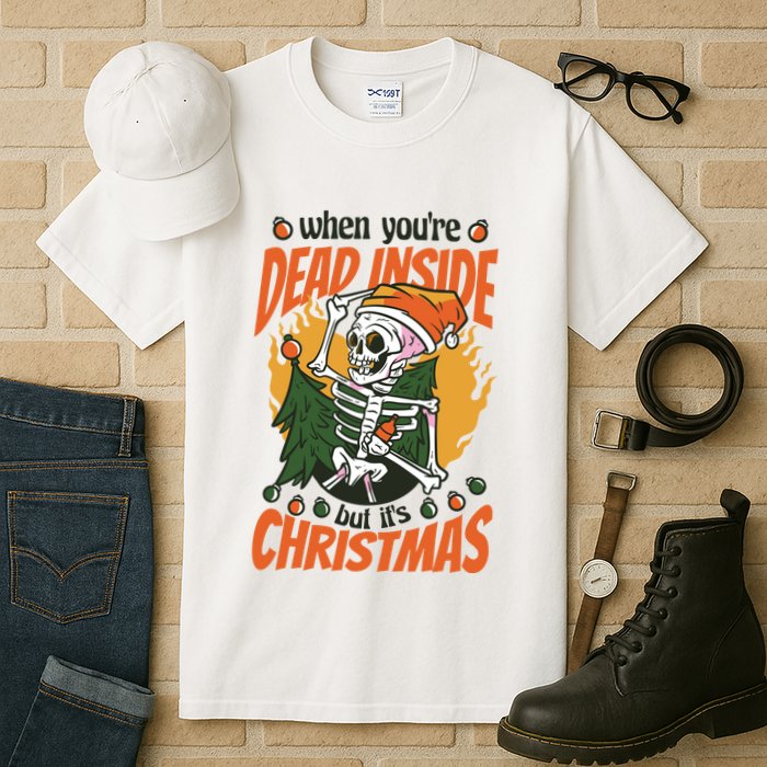 Funny Skeleton Dead Inside But Its Christmas Tall T-Shirt