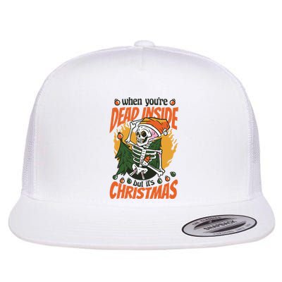 Funny Skeleton Dead Inside But Its Christmas Flat Bill Trucker Hat