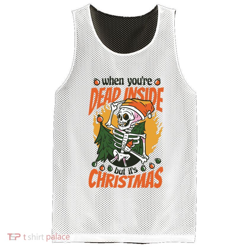 Funny Skeleton Dead Inside But Its Christmas Mesh Reversible Basketball Jersey Tank