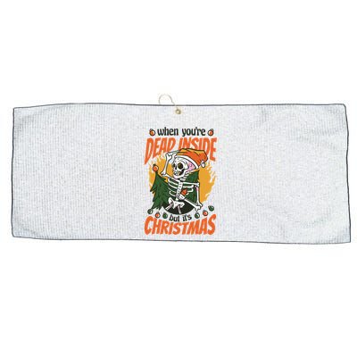 Funny Skeleton Dead Inside But Its Christmas Large Microfiber Waffle Golf Towel