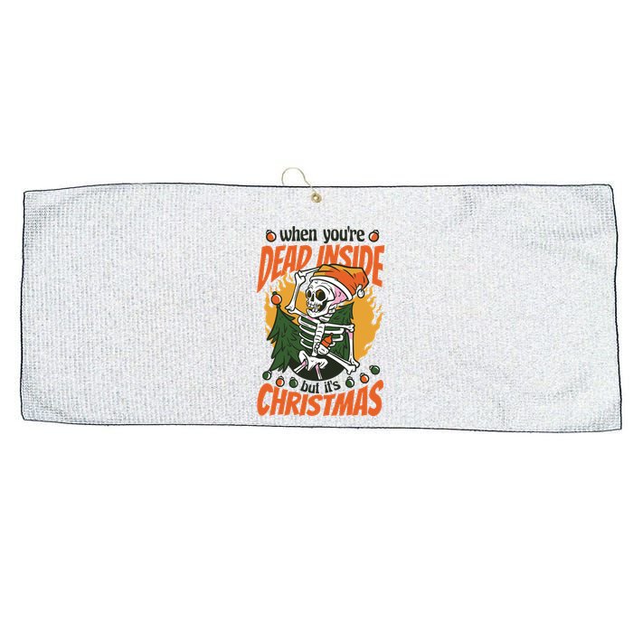 Funny Skeleton Dead Inside But Its Christmas Large Microfiber Waffle Golf Towel