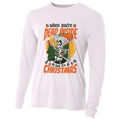 Funny Skeleton Dead Inside But Its Christmas Cooling Performance Long Sleeve Crew